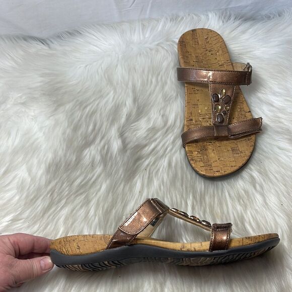 Vionic Viviana Orthahell Embellished Bronze Leather Slide Sandals Sz 11 - Picture 1 of 7